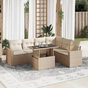 vidaXL 7 pcs conjunto de sofás p/ jardim com almofadões vime PE bege