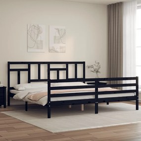 vidaXL Estrutura de cama com cabeceira 200x200 cm madeira maciça preto