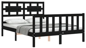 Estrutura de cama com cabeceira 140x200 cm madeira maciça preto