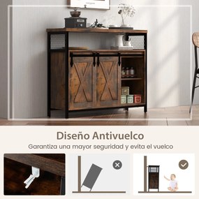 Armário aparador para cozinha ou sala com arrumação e  Estantes ajustáveis de 3 níveis Portas de correr em forma de celeiro Castanho rústico