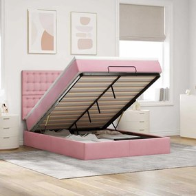 vidaXL Estrutura de cama otomana com colchões 140x190 cm veludo rosa