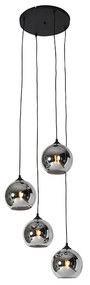 Candeeiro de suspensão Art Déco preto com vidro fumado 4 luzes - Wallace Art Deco