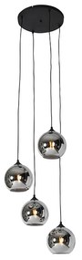 Candeeiro suspenso art déco preto com vidro fumê 4 luzes - Wallace Art Deco