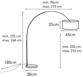 Candeeiro Arco Aço Abajur Tecido Branco 45cm - XXL Moderno