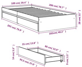Estrutura de cama c/ gavetas derivados madeira cinza sonoma