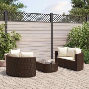 vidaXL 5 pcs conjunto sofás p/ jardim c/ almofadões vime PE castanho