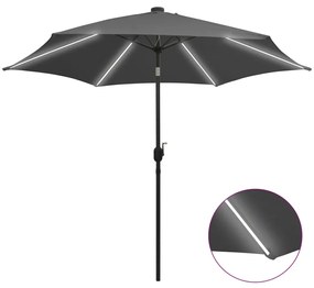 Guarda-sol jardim c/ luzes LED/poste alumínio 300 cm antracite