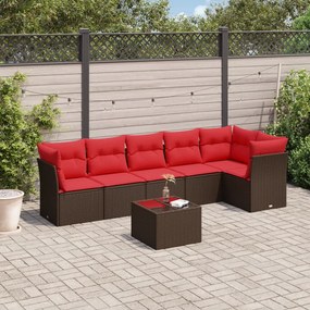 vidaXL 7 pcs conjunto de sofás jardim c/ almofadões vime PE castanho