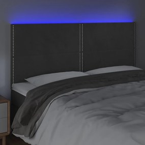 Cabeceira de cama c/ LED veludo 200x5x118/128 cm cinza-escuro