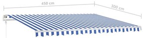 Toldo retrátil manual com luzes LED 4,5x3 m azul e branco