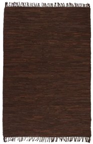 vidaXL Tapete chindi tecido à mão couro 160x230 cm castanho