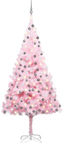 Árvore Natal artificial pré-iluminada c/ bolas PVC rosa