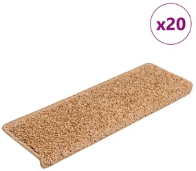 vidaXL Tapetes de escada 20 peças 65x21x4 cm bege com borda retangular