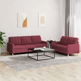 3201312 vidaXL 2 pcs conjunto de sofás com almofadões tecido vermelho tinto