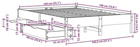 Cama sem colchão 140x190 cm pinho maciço castanho-mel