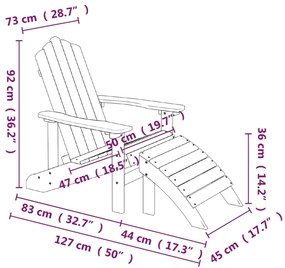 Cadeira de jardim Adirondack com apoio de pés/mesa PEAD branco