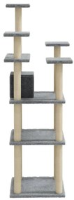 Árvore p/ gatos c/ postes arranhadores sisal 171 cm cinza-claro