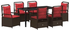 Conjunto de Jantar de Jardim 7 Peças Castanho em Rattan Poliéster