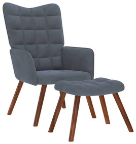 vidaXL Cadeira de descanso com banco veludo cinzento-escuro