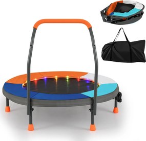 Mini-trampolim para crianças de 90 cm com luzes, dobrável, com barra de espuma e capa de segurança acolchoada multicolorida 1