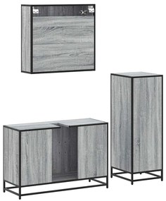 3 pcs Conjunto móveis casa de banho madeira proc. cinza sonoma
