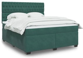 vidaXL Cama com molas/colchão 180x200 cm veludo verde-escuro