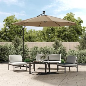 44522 vidaXL Guarda-sol c/ luzes LED + poste aço 300 cm cinzento-acastanhado