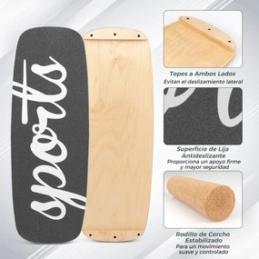 Prancha de equilíbrio em madeira com rolo de cortiça, superfície antiderrapante, travões para surf, crianças e adultos, capacidade de carga de 100 kg,