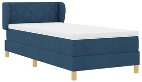 Cama Box Spring Azul com Colchão, 100x200 cm, Tecido