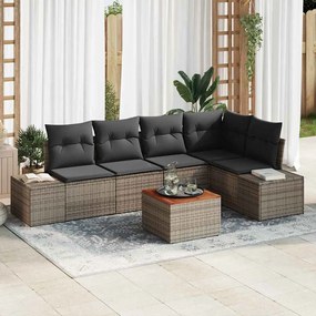 vidaXL Sofá de Jardim 6 Peças com Almofadas Cinzas em Rattan Sintético e Acácia