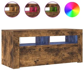 Móvel de TV com luzes LED 90x35x40 cm carvalho fumado