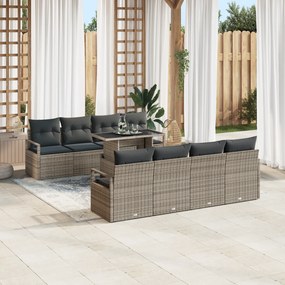 Conjunto de Sofá de Jardim vidaXL 9 Peças com Almofadas Cinza Rattan S
