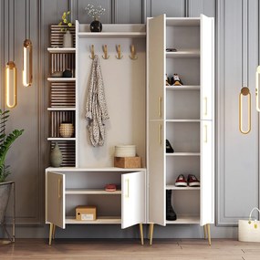 Hall Stand Viyana – Branco e Dourado – 150x202x35 cm