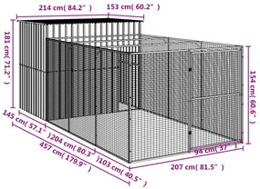 Casota cães c/ parque 214x457x181 cm aço galvaniz. cinza-claro