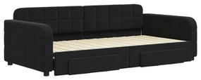 Sofá-cama com gavetão e gavetas 100x200 cm veludo preto