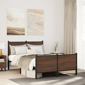 Estrutura de cama sem colchão 137x190cm metal carvalho castanho