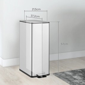 Caixote do lixo de cozinha de 20 L, 21,5 x 37,2  x 57  cm em aço inoxidável com tampa de fecho suave, compacto e com balde interior amovível prateado