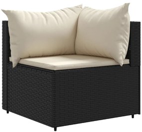 4 pcs conjunto lounge de jardim c/ almofadões vime PE preto