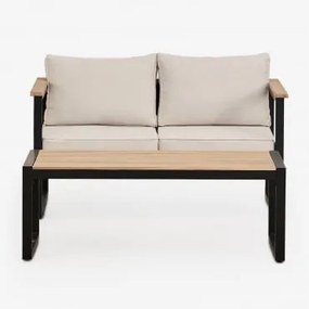 Conjunto De Jardim Com Sofá De 2 Lugares E Mesa De Centro Em Alumínio 110x55cm Lipov Preto - Sklum