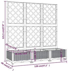Vaso/floreira jardim c/ treliça 120x40x121,5 cm PP cinzento azul