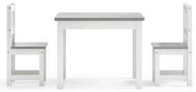 3 pcs conjunto mesa e cadeiras infantil MDF branco e cinzento