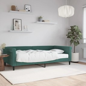 Sofá-cama com colchão 100x200 cm veludo verde-escuro