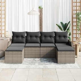 Conjunto de Sofá de Jardim vidaXL 6 Peças com Almofadas Cinza Vime Pol