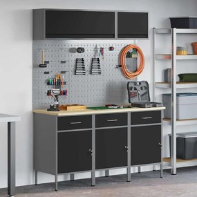 vidaXL Conjunto de Armários de Trabalho com gaveta Manual 8 pcs Preto