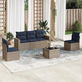 vidaXL 6 pcs conjunto sofás p/ jardim c/ almofadões vime PE cinzento