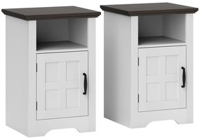 HOMCOM Conjunto de 2 Mesas Auxiliares para Sala Mesas de Cabeceira com Porta Estilo Celeiro e Prateleira Aberta 40x35x60 cm Branco