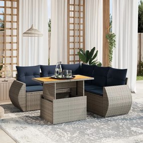 vidaXL 6 pcs conjunto sofás p/ jardim c/ almofadões vime PE cinzento