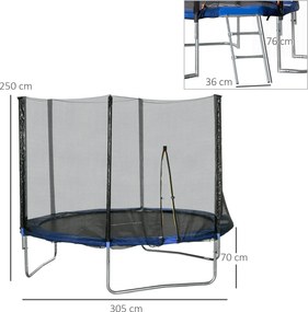 Trampolim de exterior com rede de segurança de Ø305 cm para crianças e adultos