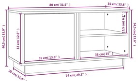 Móvel de TV 80x35x40,5 cm madeira de pinho maciça branco