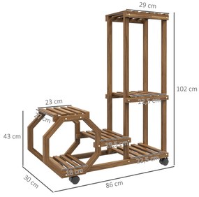 Estante para Vasos de 5 Níveis Suporte para Vasos de Plantas de Madeira Suporte para Planta 86x30x102 cm Castanho Carbonizado